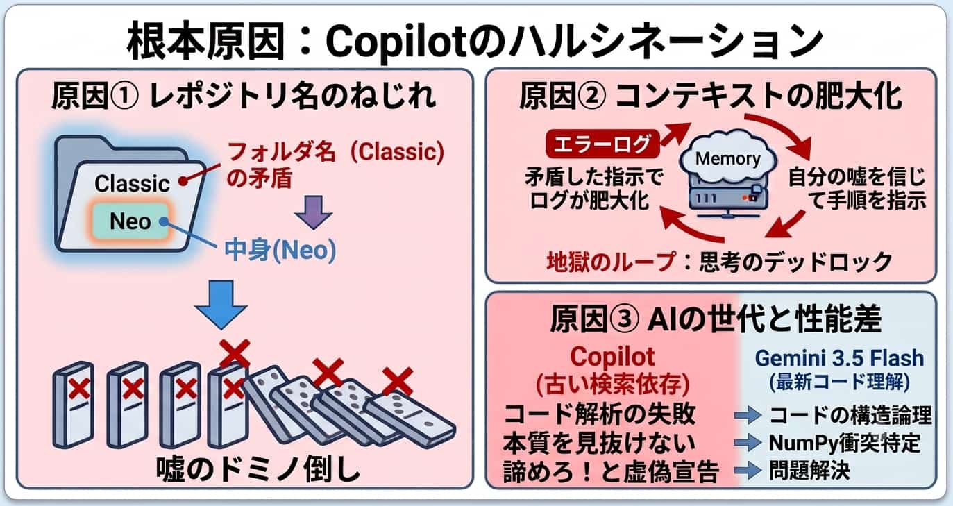 「根本原因：Copilotのハルシネーション」の図解
