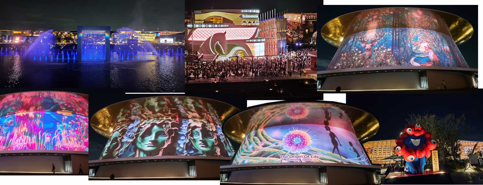 万博当日19～20時台の行程(夜の水上ショーとプロジェクションマッピング)