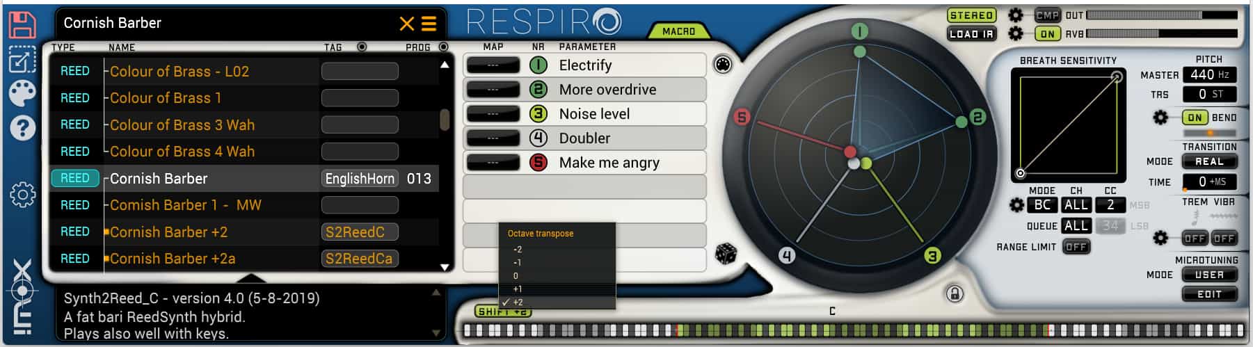 Respiro2オクターブ上げ
